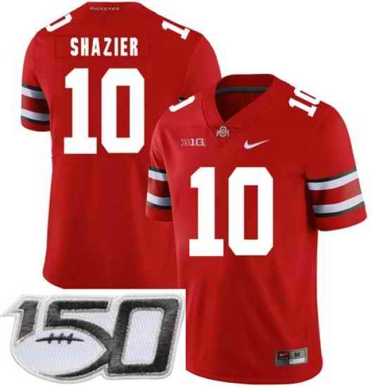 Ohio State Buckeyes 10 Ryan Shazier Red Nike College Football Stitched 150th Anniversary Patch Jersey